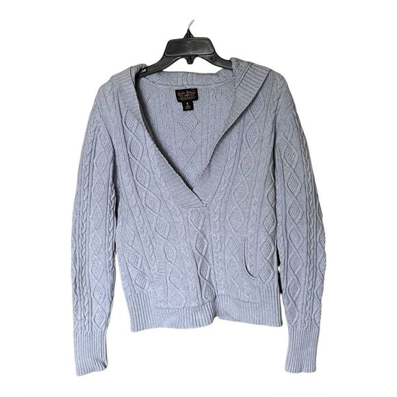 Polo Jeans Ralph Lauren Light Blue Cotton Cable Knit Hooded Sweater Size Large - Picture 1 of 11